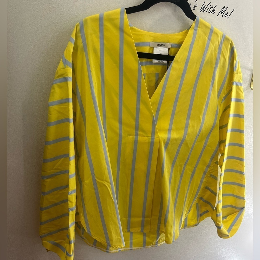 Odeeh yellow and blue striped blouse size 40 NWT